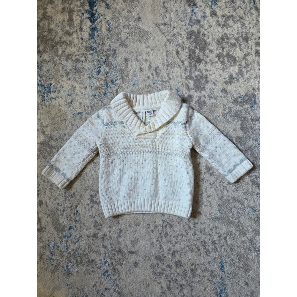 Janie and Jack 0-3 month Grey and White Long Sleeve Sweater